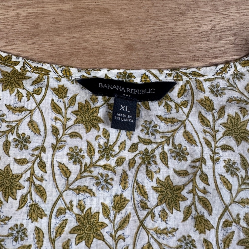 Banana Republic Factory XL Floral Peplum Blouse Ivory Ochre Boho Top - Picture 7 of 10